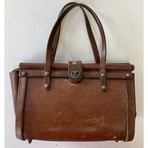 Vintage John Romain Purse Brown Leather Doctors Bag Handbag Look